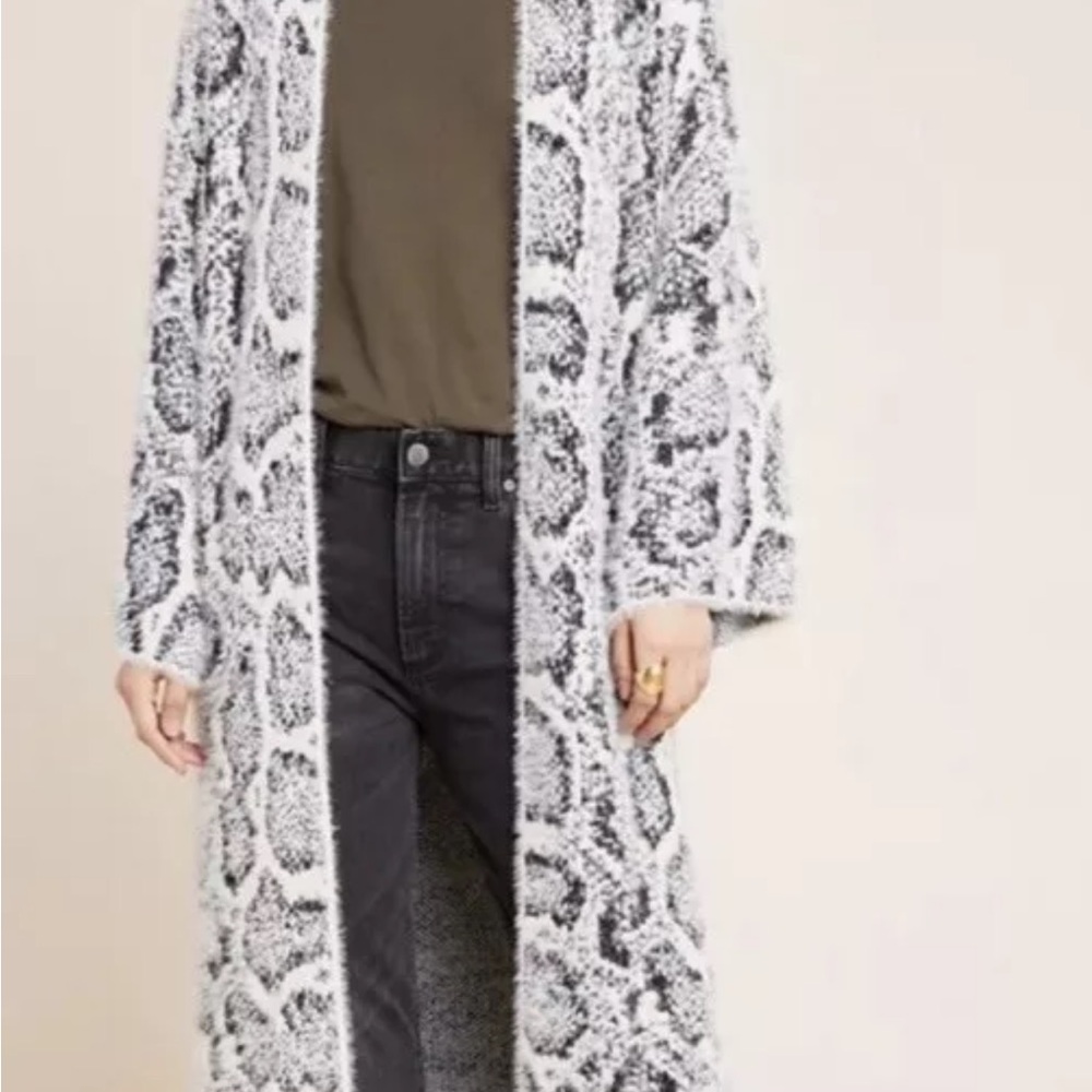 Anthropologie NWOT Chic Black and White Long Cardigan O/S - Picture 4 of 14